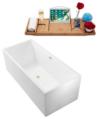 66" Streamline Bathtub and Tray With Drain, Polished Brass
