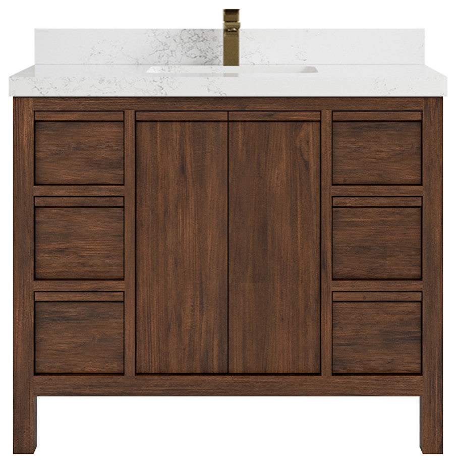 Elizabeth 42 Single Sink Bath Vanity in Dark Walnut Teak 2" Empira Quartz