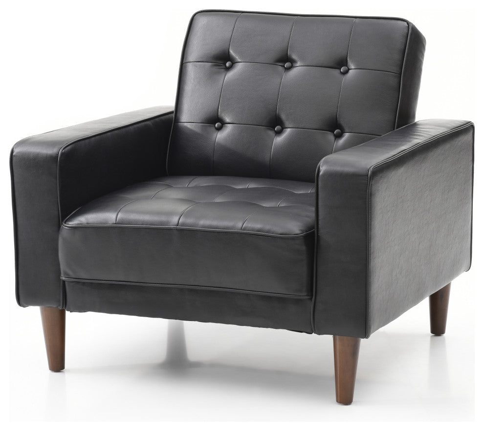 Navi Sleeper Chair, Tan Fabric, Black Faux Leather