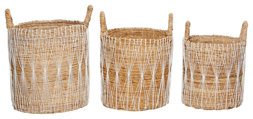 Set of 3 Brown Banana Leaf Storage Basket 21", 19", 17"H