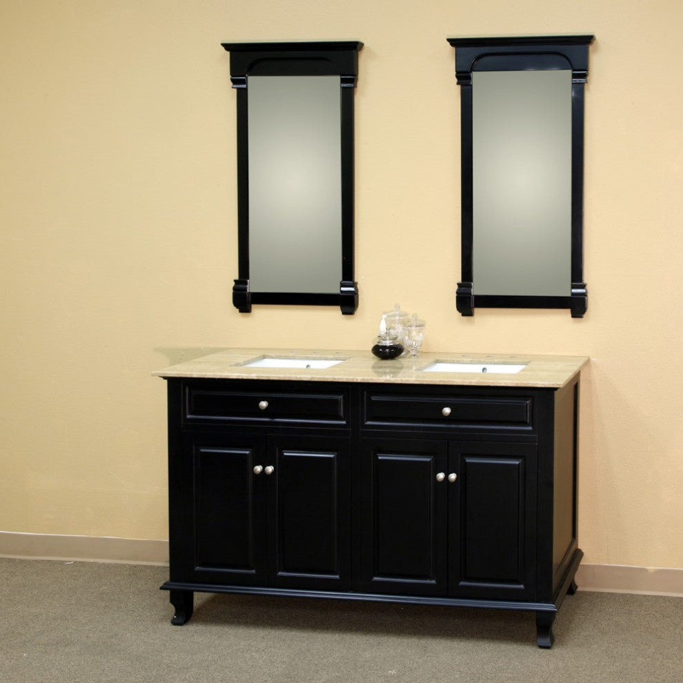 62" Double Sink Vanity-Wood-Ebony