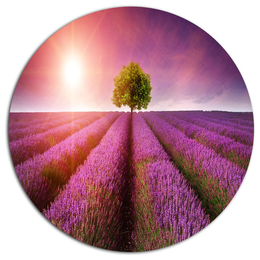 Purple Sky Over Stunning Lavender Field, Floral Round Artwork, 36"