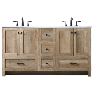 60" Double Bathroom Vanity, Natural Oak, 60