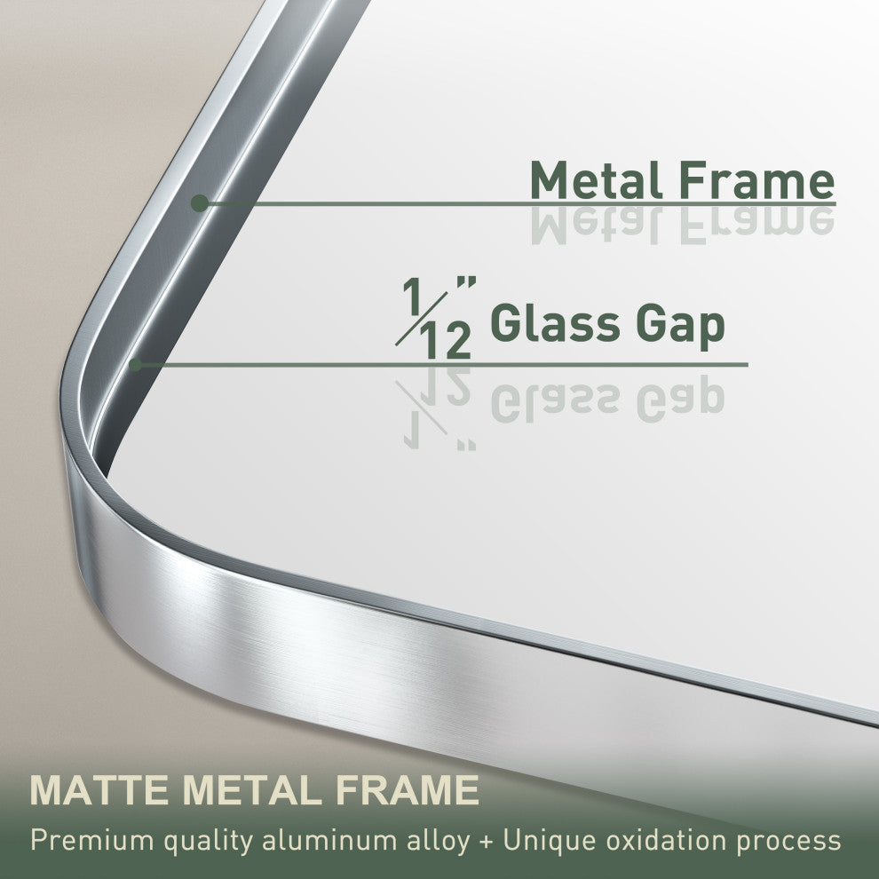 Metal Frame Decorative Rectangular Wall Mount Mirror, Sliver, 30"x36"