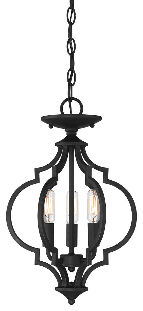 3-Light Convertible Semi-Flush or Pendant, Matte Black