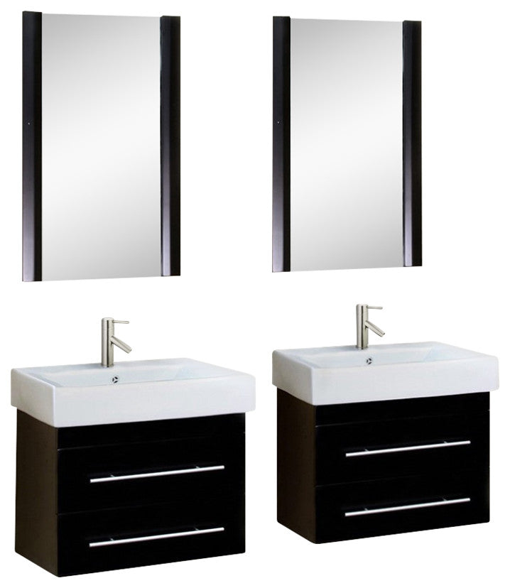 48.5" Double Wall Mount Style Sink Vanity, Wood, Black