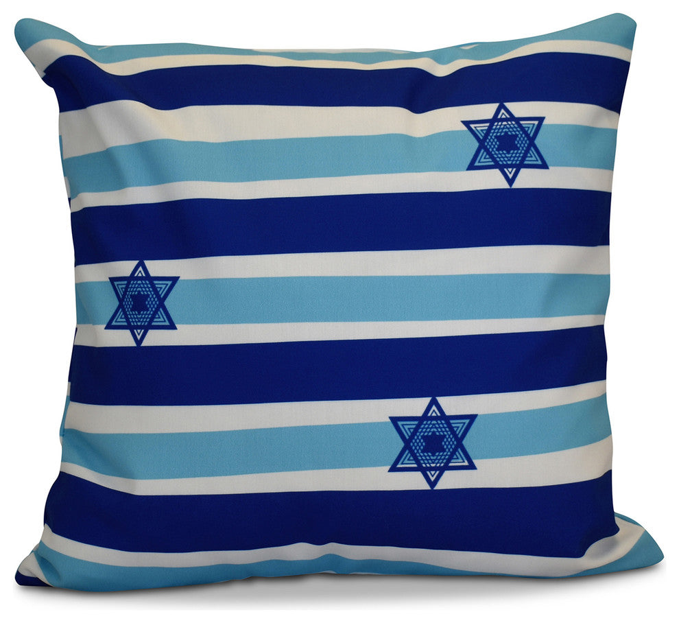 Decorative Holiday Pillow, Striped, Light Blue, 16"x16"