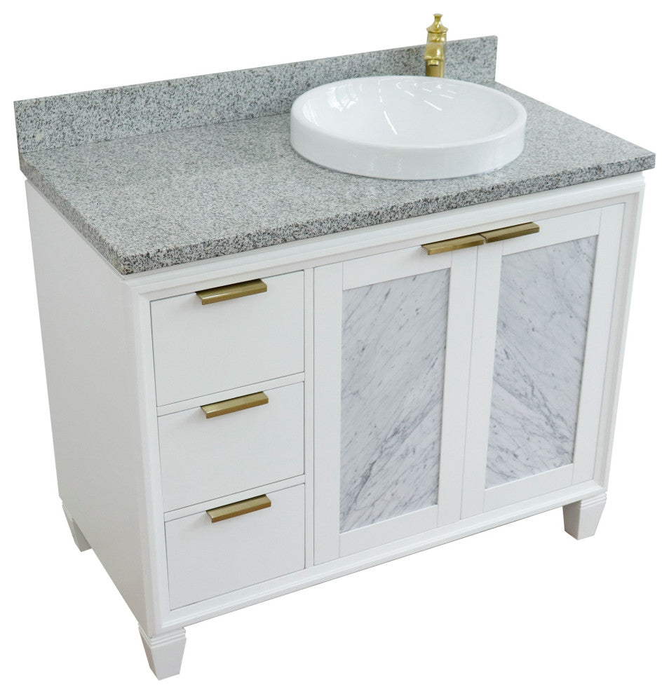 43" Single Vanity, White Finish With Gray Granite