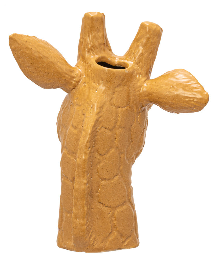 10.25 Inches Stoneware Giraffe Head Vase, Reactive Glaze, Matte Mustard