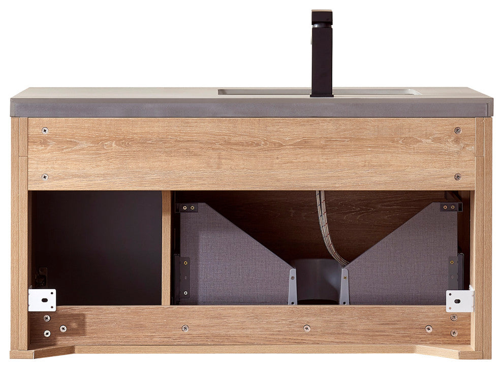 Carcastillo Bath Vanity, Oak With Sintered Stone Top, 40", Without Mirror