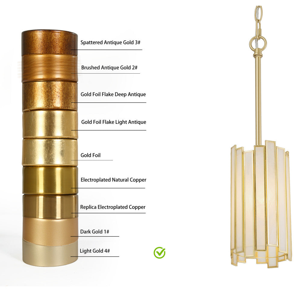 LNC 1-Light Modern Cylinder/Drum Glass Kitchen Pendant Lighting, White & Gold