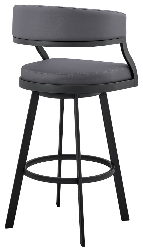 Dione 26" Counter Height Swivel Grey Faux Leather and Black Metal Bar Stool