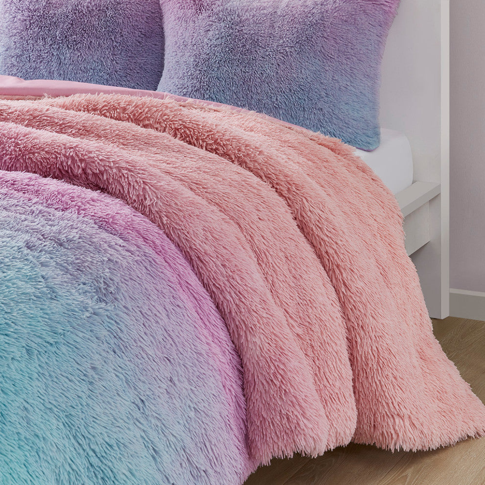 Mi Zone Primrose Ombre Shaggy Faux Fur Comforter Set, Purple Multi