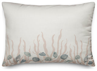 Blue Shell and Blush Coral Border on White 20 x 14 Spun Poly Pillow