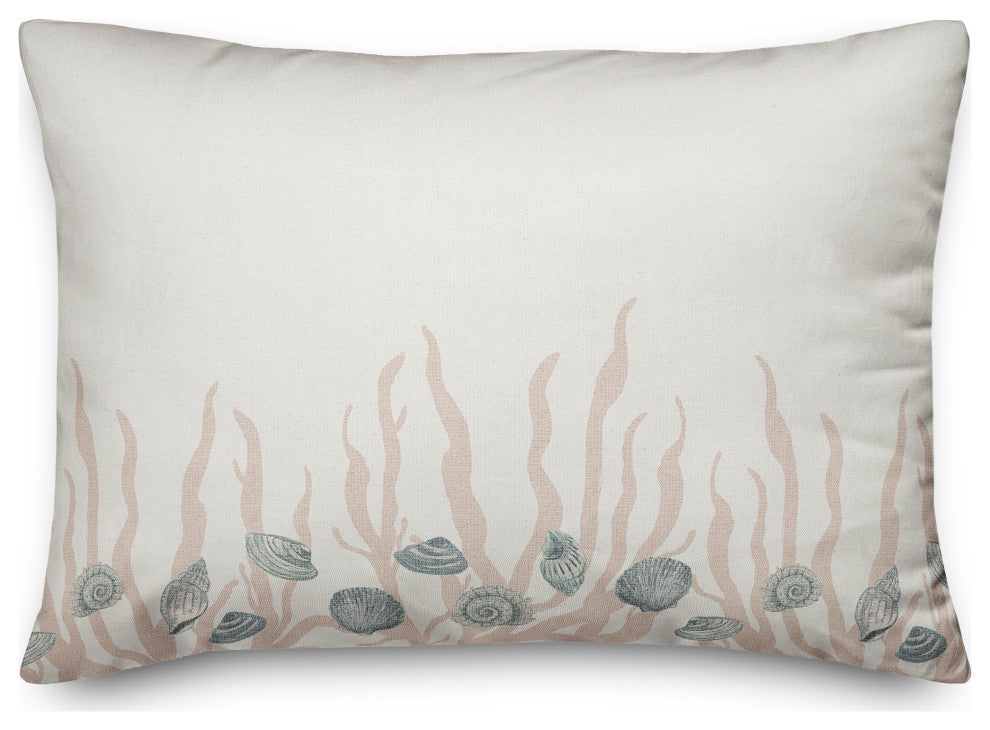 Blue Shell and Blush Coral Border on White 20 x 14 Spun Poly Pillow