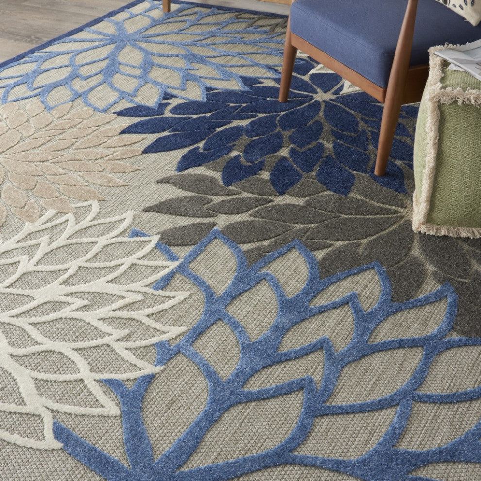 8 x 11 Blue Large Floral Indoor Outdoor Area Rug