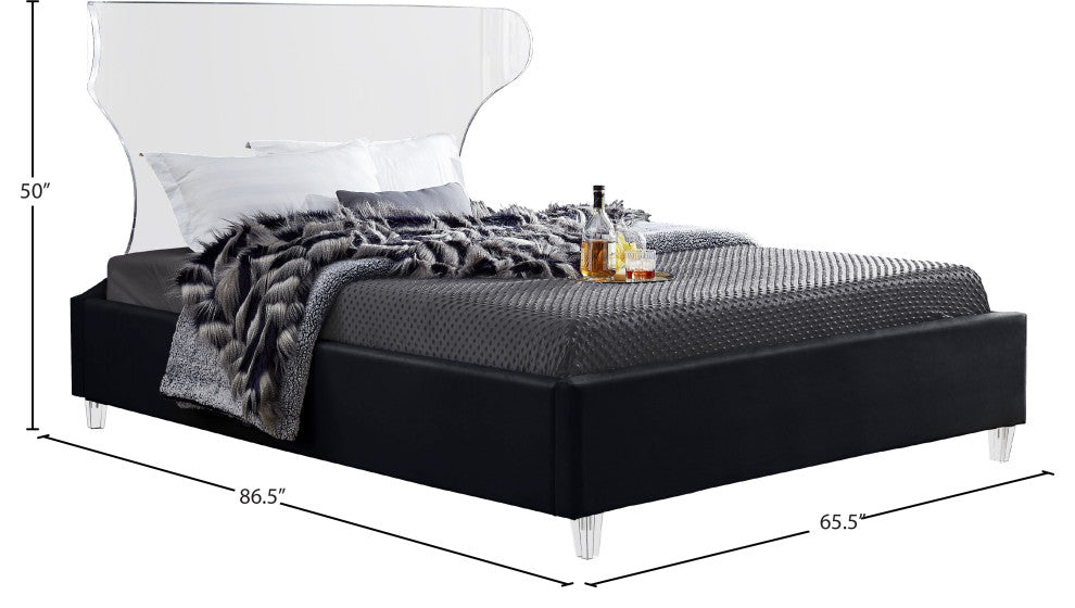 Ghost Velvet Upholstered Bed, Black, Queen