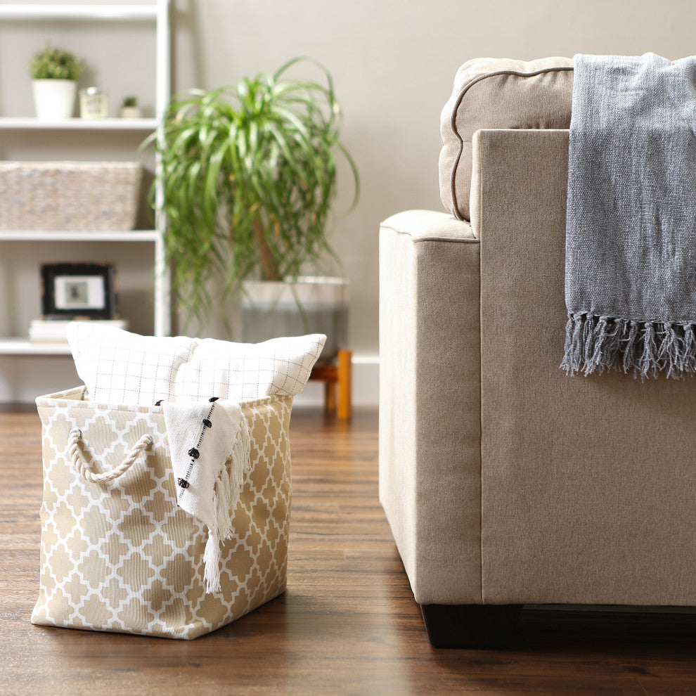 DII Polyester Bin Lattice Vintage Linen Rectangle Large