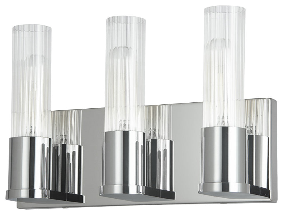 Tube Contemporary 3 Light Polished Chrome Clear Metal Vanity