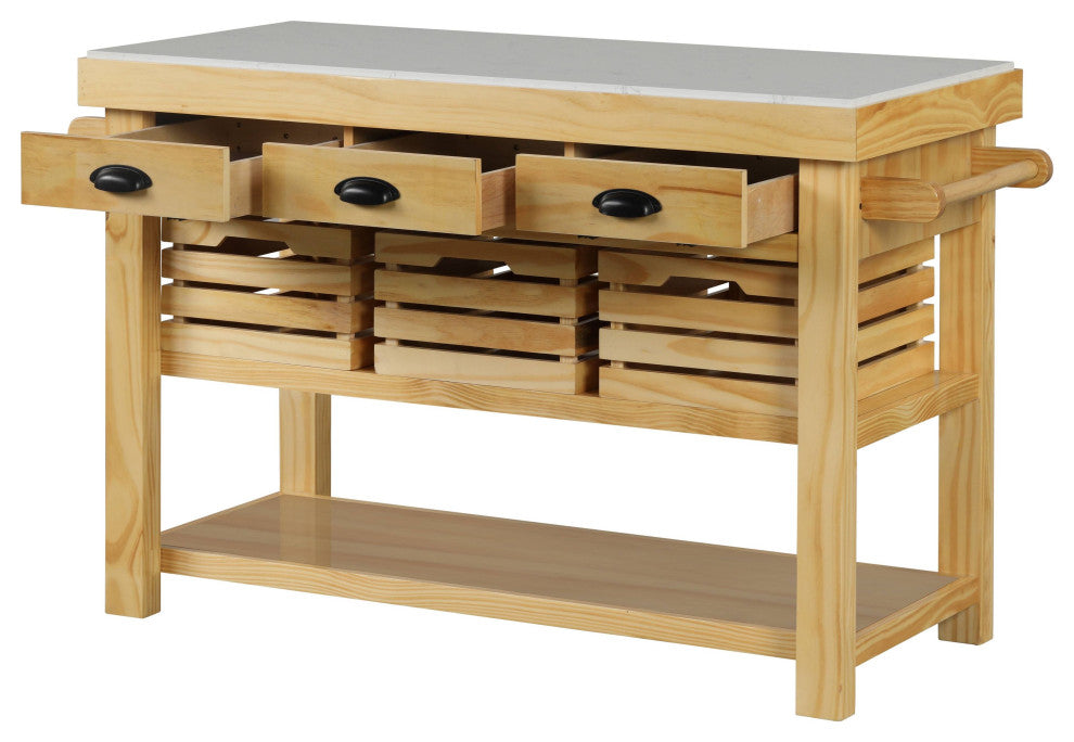 Grovaam Kitchen Island, Marble and Natural Finish