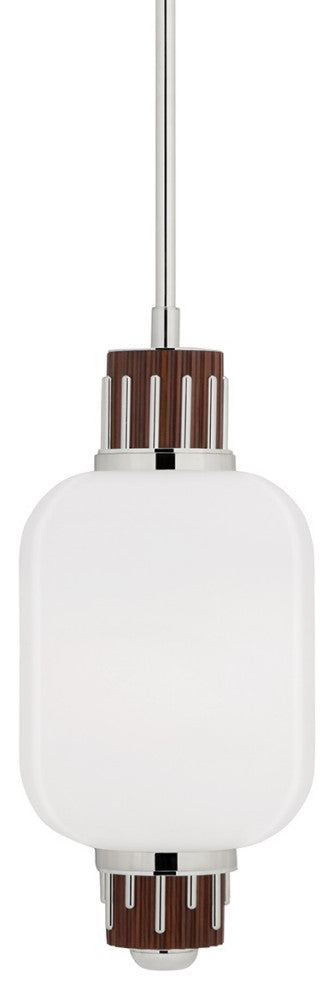 Peekskill 1 Light 24" Pendant, Polished Nickel Finish, White Glass