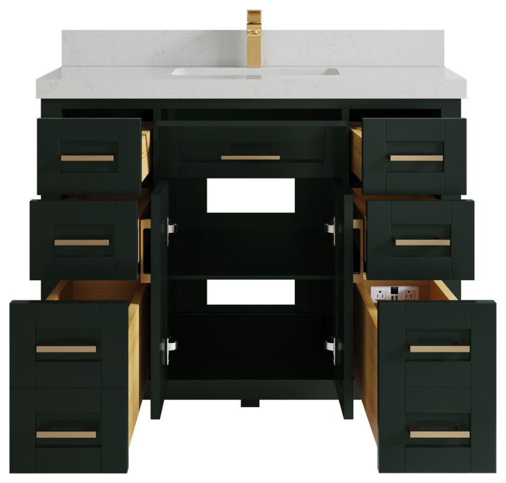 Cambridge 42 Single Sink Bath Vanity in Dark Forest Green 2" Carrara Quartz