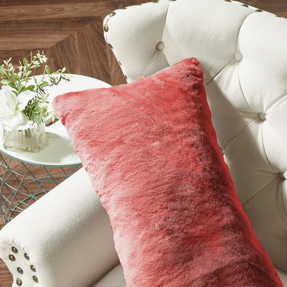 Heavy Faux Fur Throw Pillow Covers 2pcs Set, Coral Spice, 14''x26''
