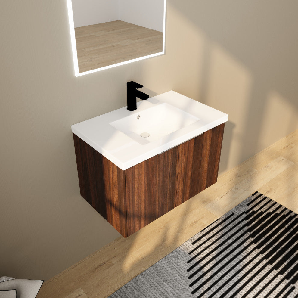BNK 30" Bathroom Vanity with Resin Sink, Modern Design with Soft Close Doors, California  Walnut