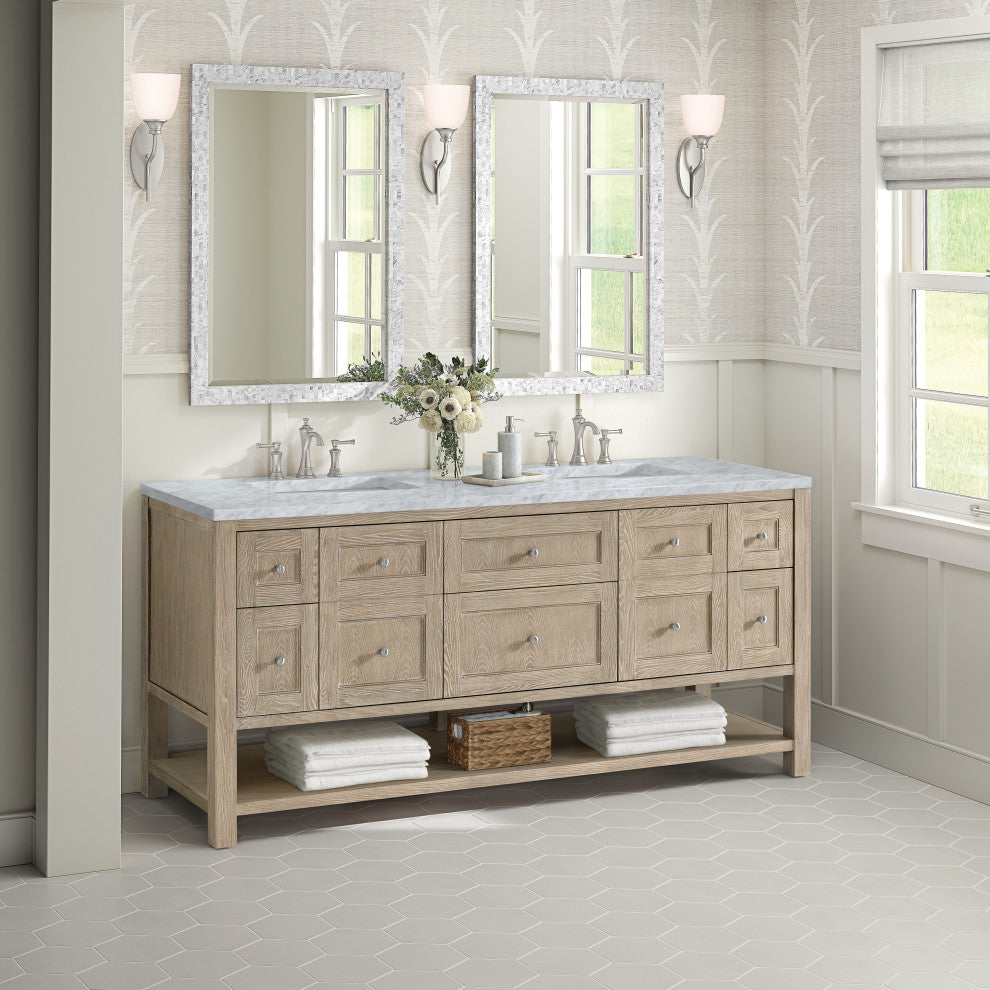 Breckenridge 72" Double Vanity, Oak, 3 CM Carrara White Marble Top