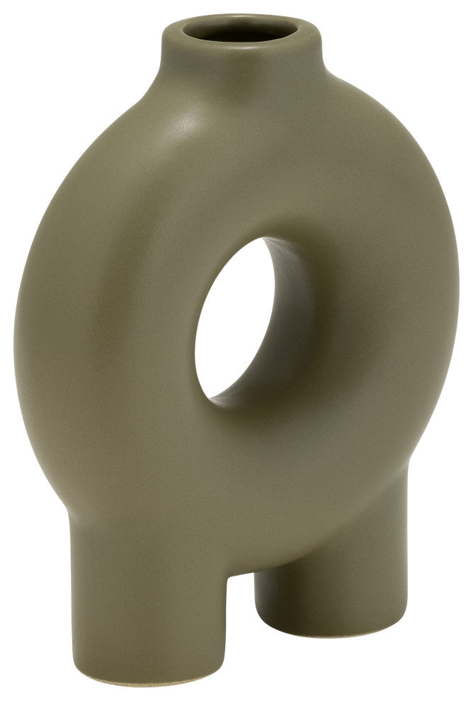 Ceramic 7", Donut Footed Vase, Olive