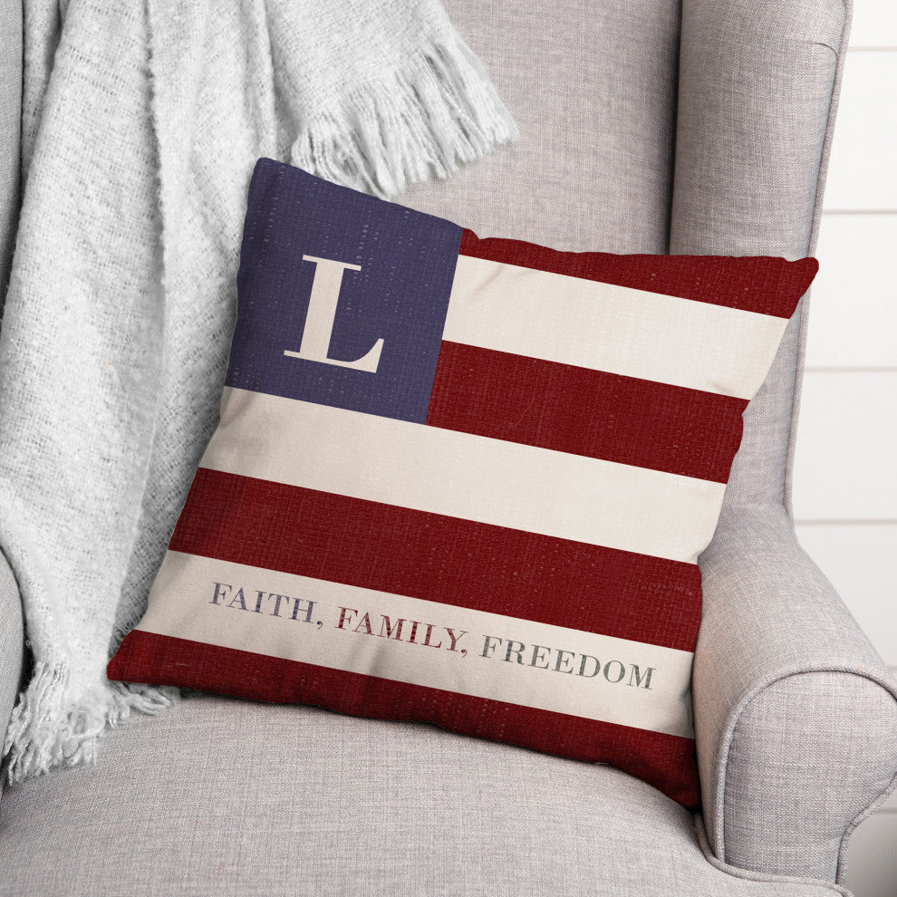 Faith Family Freedom Monogram Flag L 18x18 Spun Poly Pillow