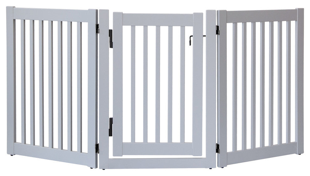 Solid Wood Pet Gates, 32" High, 3 Panel Walk Through, Pumice Gray