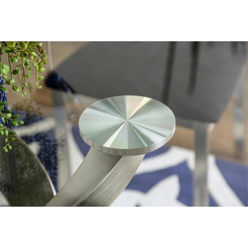 Bowery Hill Contemporary Glass Gray Finish Round Dining Table
