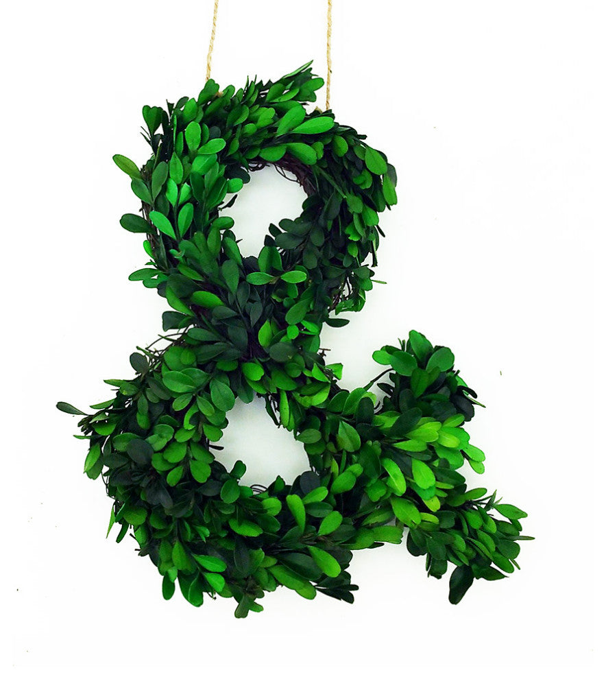 Modern Home 12" Real Preserved Boxwood Monogram Wreath Letters - Hashtag
