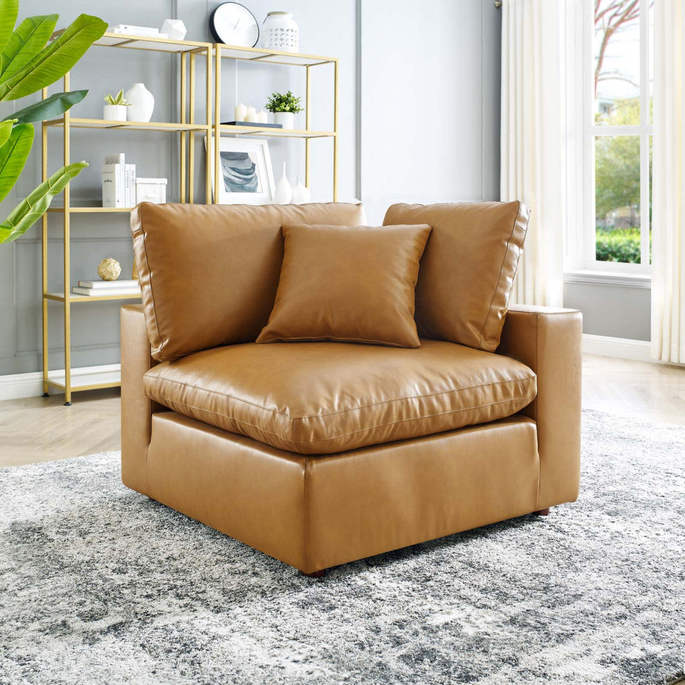 Sofa Corner Chair, Faux Vegan Leather, Tan, Modern, Living Lounge Hospitality