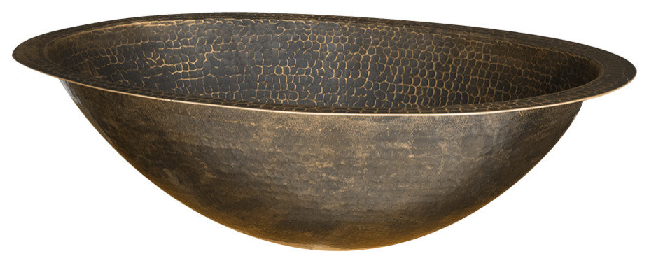 19" Oval Under Counter Hammered Copper Bathroom Sink, Antique Brass