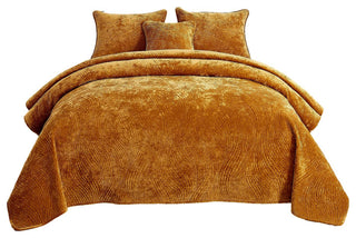 Velvet Dreams Melted Gold Plush Ripple Waves Bedspread, King
