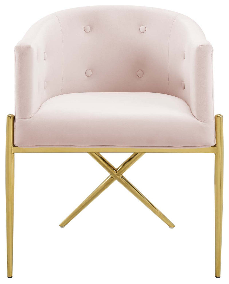Side Dining Chair, Set of 2, Velvet, Metal, Pink, Modern, Cafe Bistro Restaurant