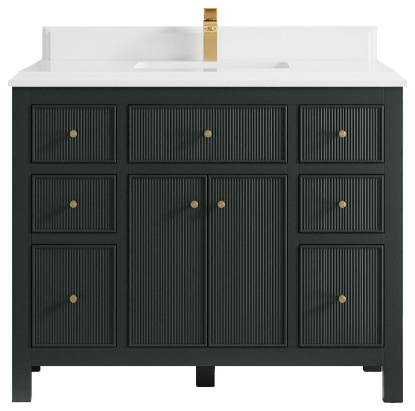 Sonoma 42 Single Sink Reeded Bath Vanity in Dark Forest Green 1.5" White Quartz