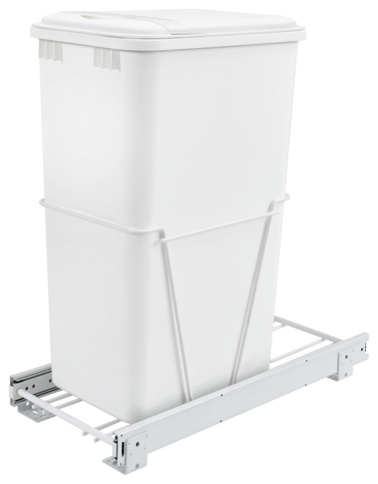 White Steel Pull Out Waste/Trash Container, 11.25"Wx22"Dx23.25"H
