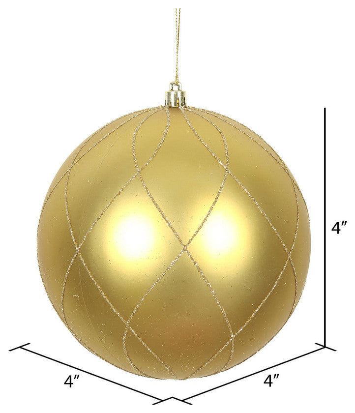 Vickerman N170608D 4" Gold Matte And Glitter Swirl Ball Ornament, 4 Per Box