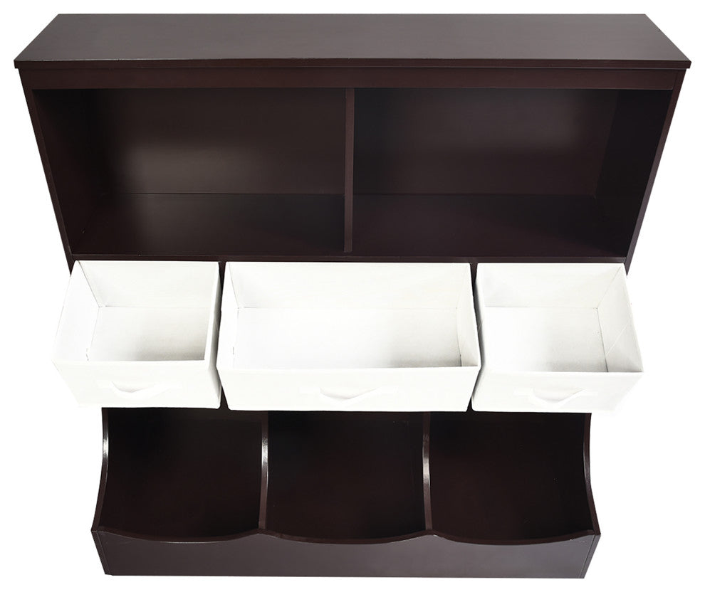 Costway Freestanding Combo Shelf Cubby Bin W/3 Baskets Brown