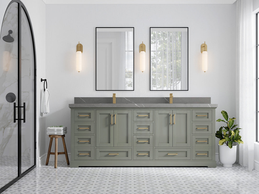 Boston 84 Double Sink Bath Vanity in Evergreen 2" Piatra Gray