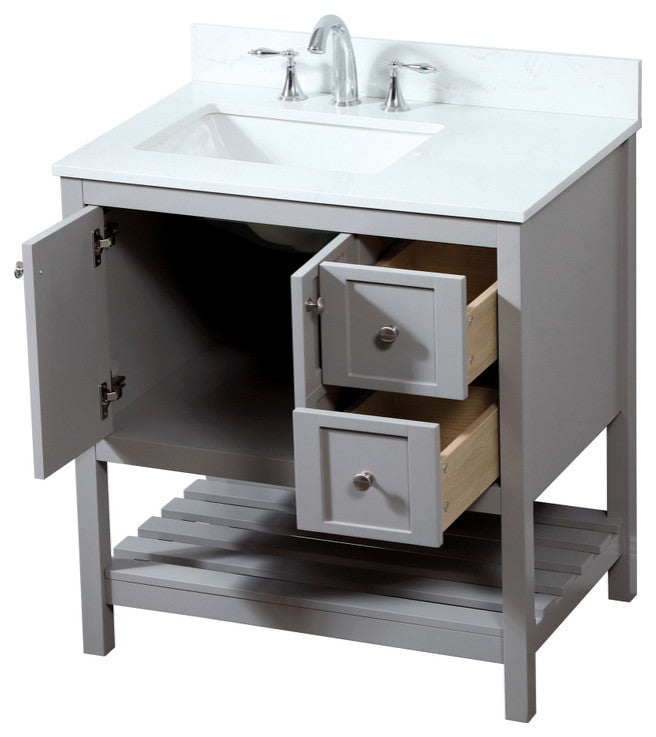 Tobias 32" Single Bathroom Vanity, Gray, With Backsplash