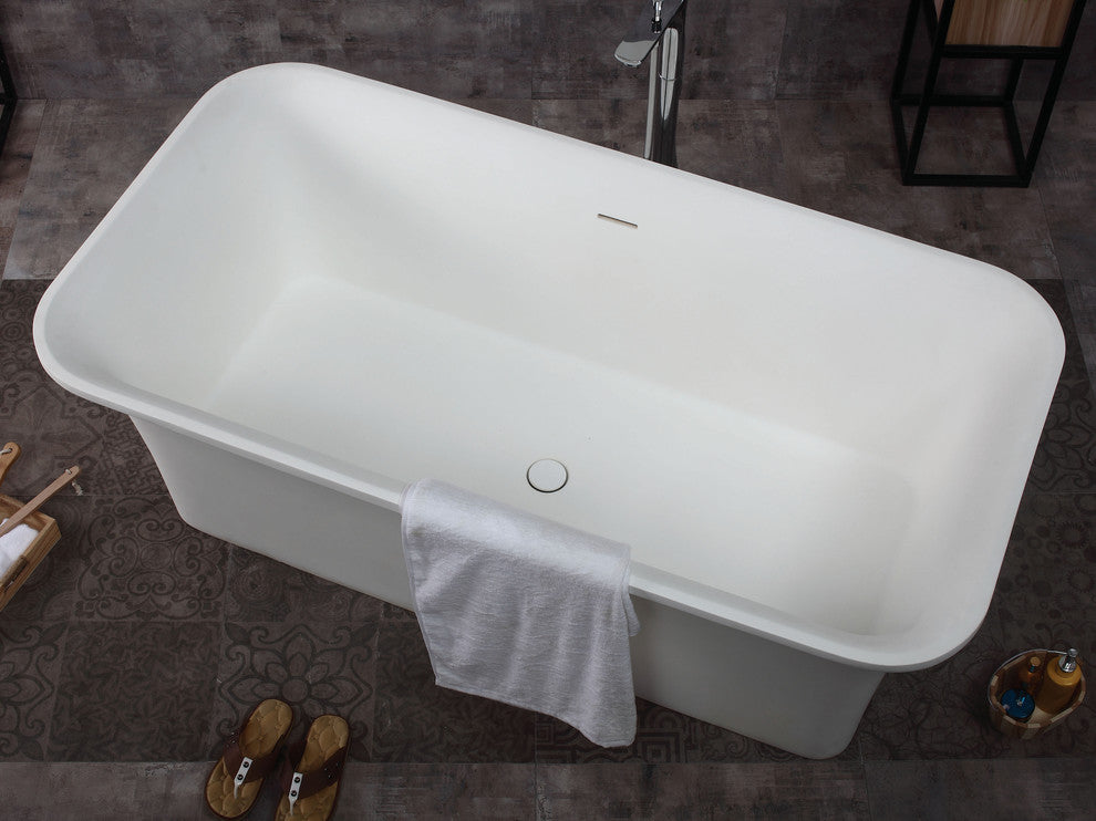ALFI brand AB9942 67" White Rectangular Solid Surface Smooth Resin Bathtub