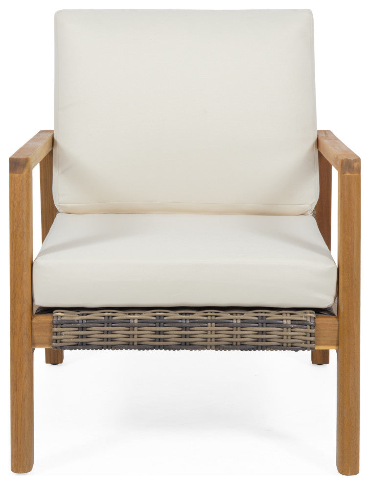 Kedan Outdoor Acacia Wood and Wicker Club Chair