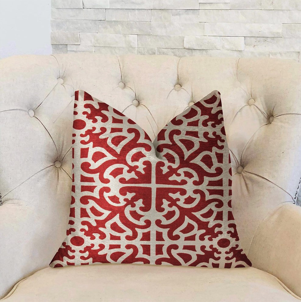 Red Romance Red and Beige Luxury Throw Pillow, 26"x26"