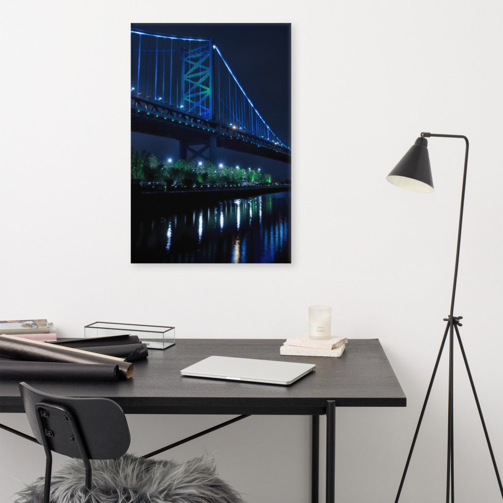 The Ben Franklin Bridge 3 Night Photography Canvas Wall Art Print, 24" X 36"