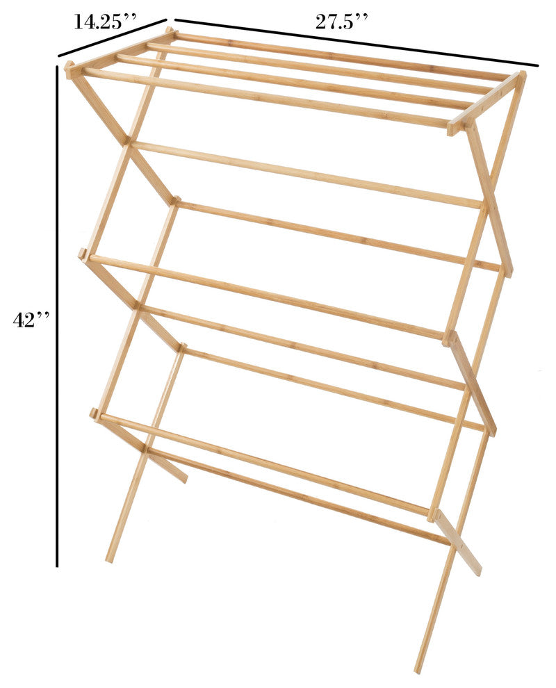 Bamboo Clothes Drying Rack- Collapsible and Compact By Lavish Home