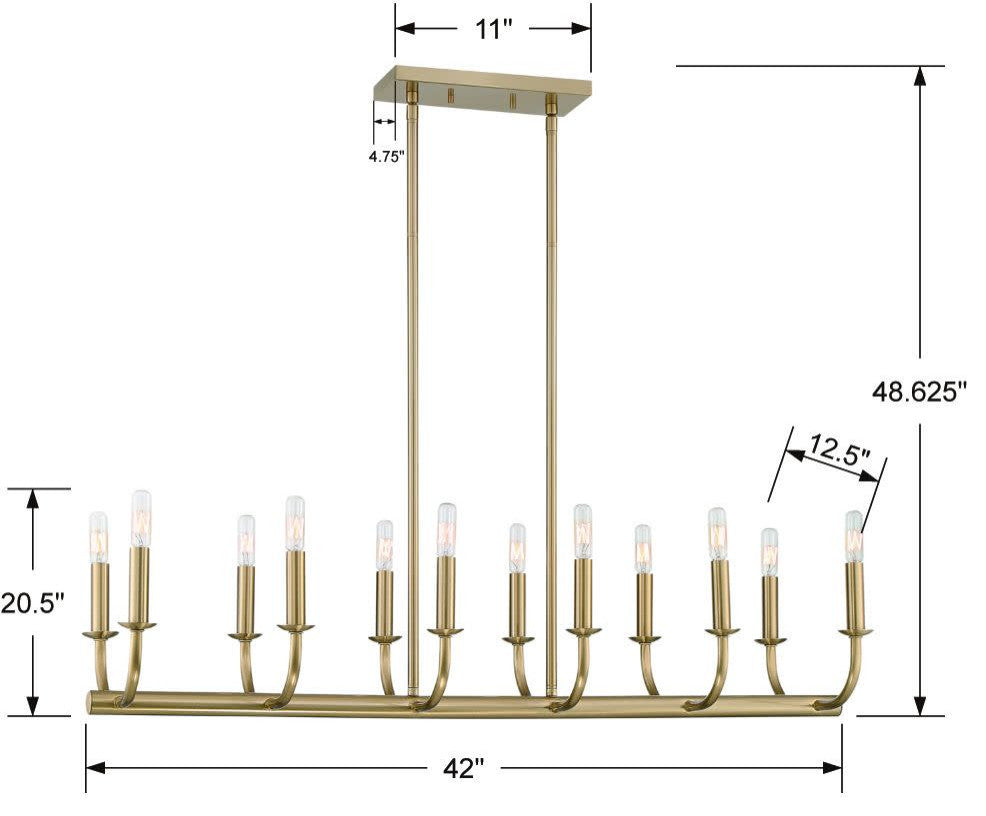 Crystorama Lighting Group BAI-A2112 Bailey 12 Light 42"W Linear - Matte Black